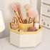 kaileyouxiangongsi 360-Degree Rotating Desk Organizer, 5 Compartments, Multi-Functional Storage Box, White+Yellow