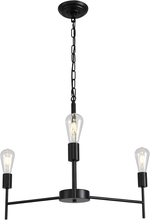 3 E26 Modern Farmhouse Chandelier Light Black Chandeliers for Dining Room Light Fixture, Round Iron Candle Chandelier