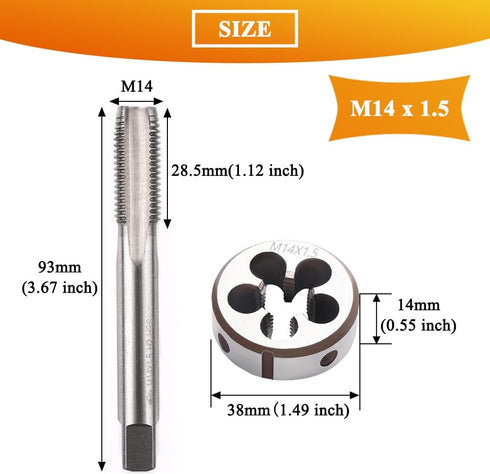 Metric Tap and Die Set M14 x 1.5mm HSS Machine Thread Tap and Alloy Tool Steel Round Die Right Hand…