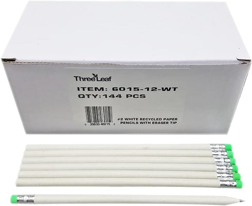 three leaf 144 CT. # 2 PAPER PENCILS WITH ERASER TIP (White)
