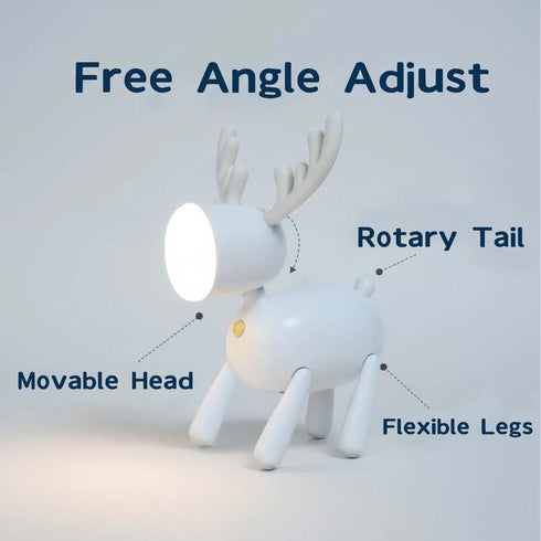 ANJOGIFT Dimmable LED Kids Night Light Cute Reindeer Elk Lamp-USB Rechargeable, Color Temperature and Brightness