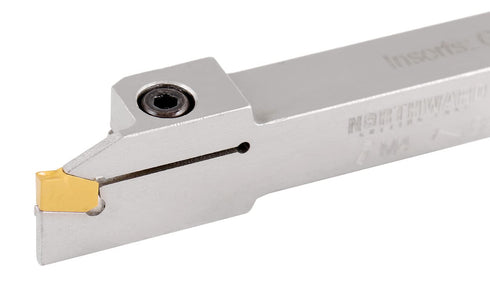 Accusize Industrial Tools 1/2'' Shank Heavy Duty Indexable Grooving/Cut-Off Holder, Nickel Plated with Carbide Insert