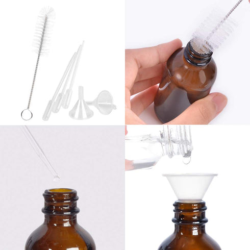 12 Pack 2oz 60 ml 1 Brush,2 Sprayers,2 Funnels,3 24 Amber Glass Spray Bottles with Fine Mist Sprayer & Dust Cap