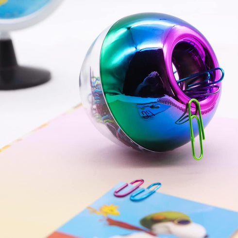 Rainbow Paper Clips Holder - Medium Holographic Paper Clip Dispensers, 100pcs 28mm Colorful Paperclips for Desk