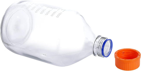 1 Piece 2000 ml 2 Liter Graduated Round Glass Bottle with GL45 Orange Polypropylene Screw Cap