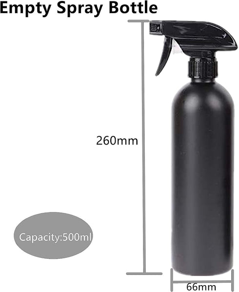 Plastic Spray Bottle 500ml Mister for Cleaning, Black Empty Spraying Bottles for Kitchen and Garden