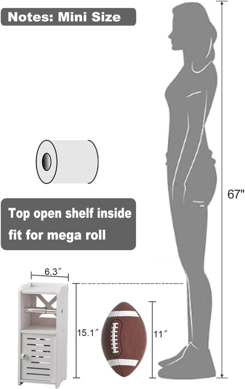 AOJEZOR Toilet Paper Holder Stand: Free Standing PVC Bathroom Cabinet - Small Bathroom Storage for Apartment Dwellers