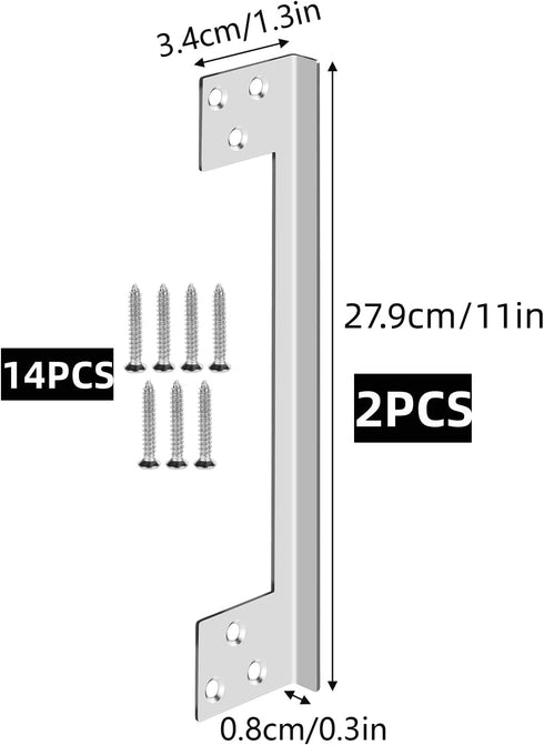 L-Shaped Security Reinforcement Striker Plates Stainless Steels Outswing Door Security Protector Door Latch Guard Extra Security Home Security Door Latch Cover to Block Access Silver (11in-2pcs)