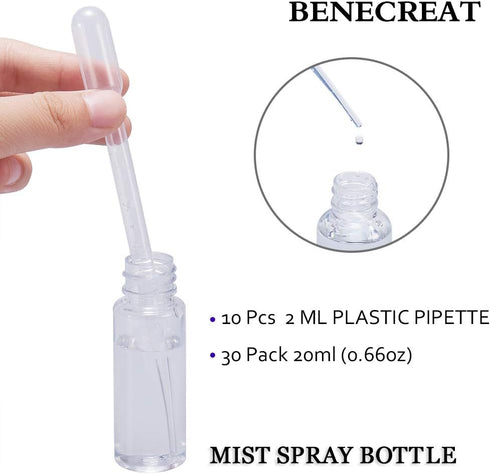 30 Pack 20ml 10pcs BENECREAT Fine Mist Spray Bottles Travel Size Bottles Travel Essentials Cosmetic Sample Bottles
