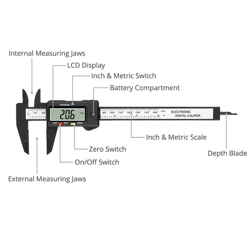 HDLNAK Digital Vernier Caliper, 0-6" Electronic Micrometer Caliper with Auto-Off Feature, Includes Tape Measure