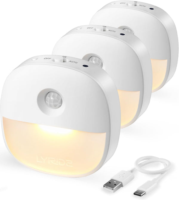 Lyridz Rechargeable Night Light, Motion Sensor Battery Nightlight, Mini Stick-on LED Closet