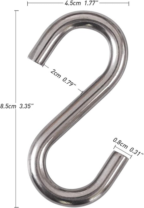Heavy-Duty 304 Stainless Steel S Hooks - 3.3 Inch Hammock Swing Utility Hooks, Industrial Grade Quality, 4 Packs