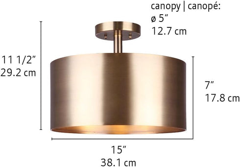 3-Light 15-Inch 60W Bulbs, Canarm Lola Semi-Flush Mount Ceiling Light, Gold Finish, Used Easy Installation