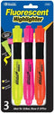 BAZIC 2325 Desk Style Highlighters with Cushion Grip, Fluorescent (3/Pack)