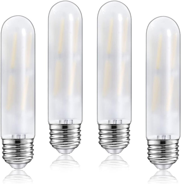 Dimmable T10 Frosted LED Tubular Bulb, 8W Warm White 2700K, E26 Base, 70 Watt Equivalent, 4 Pack for Desk Lamp