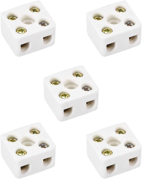 uxcell 2 Way Ceramics Terminal Blocks, High Temp Porcelain Connectors for Electrical Wire Cable, 5 Pcs