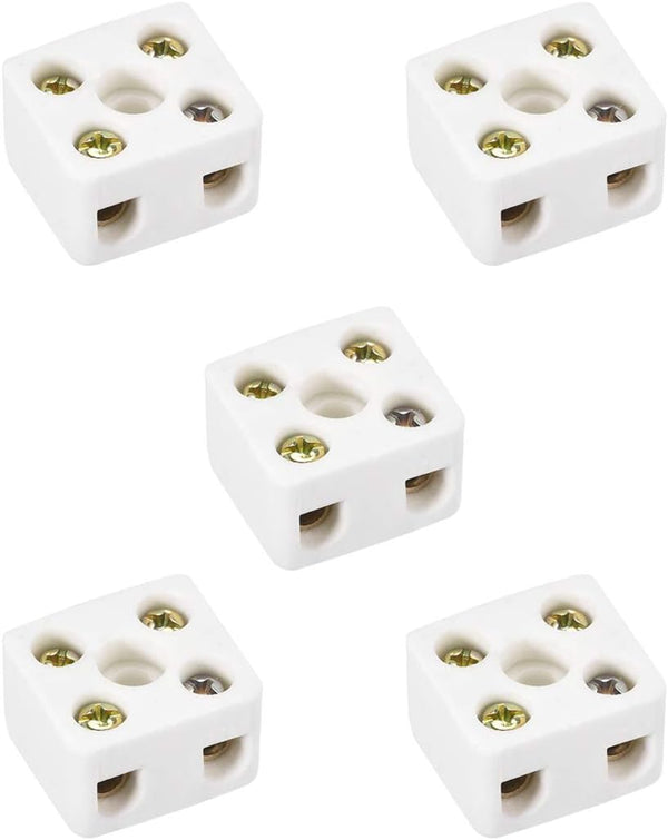 uxcell 2 Way Ceramics Terminal Blocks, High Temp Porcelain Connectors for Electrical Wire Cable, 5 Pcs