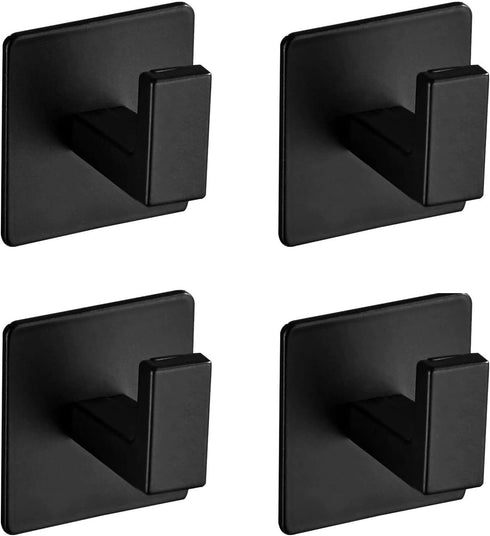 Bath Towel Hook, 4 Pack Self Adhesive Square Coat Hooks, Heavy Duty Stainless Steel Wall Hooks