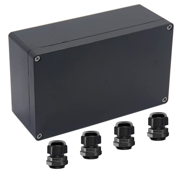 Junction Box IP65 Waterproof ABS Plastic Electrical Project Case, Project Box with 4 PCS M16 Cable Glands, 7.87 x 4.72