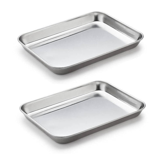 2 Pack Stainless Steel Tray, Non Toxic Heavy Duty Pan for Kitchen Baking, Lab Instrument, Medical Surgical Use