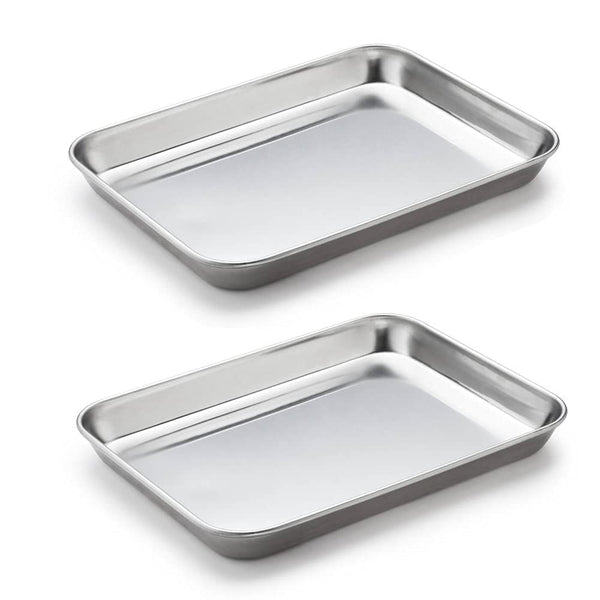2 Pack Stainless Steel Tray, Non Toxic Heavy Duty Pan for Kitchen Baking, Lab Instrument, Medical Surgical Use