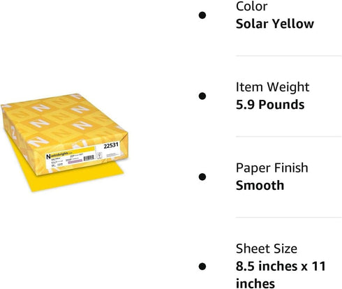 Neenah Paper Color Paper, 24lb, 8 1/2 x 11, Solar Yellow, 500 Sheets