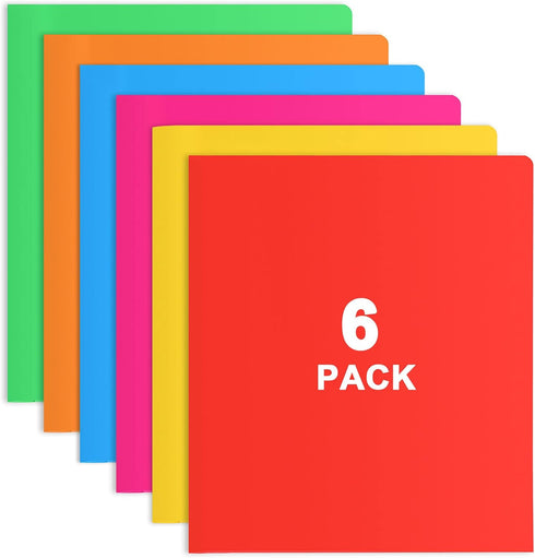 Plastic Folders with Pockets, 6 Color Heavy Duty Two Pocket Folder, Business Card Holder for Office High School
