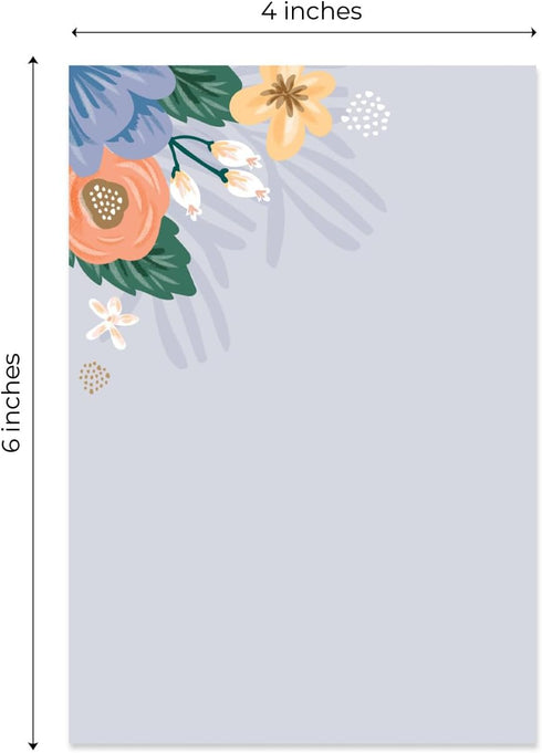 Simple Floral Sticky Note Pad Set of 5 Assortment / 4" x 6" Botanical Pads / 50 Sheets Per Pad / Made in USA