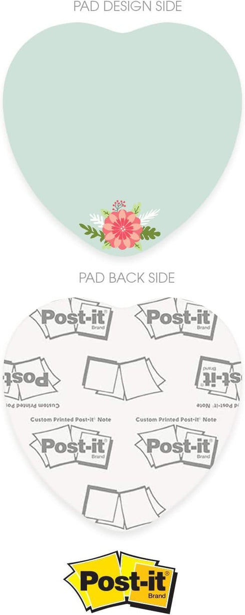 Floral Heart Shaped Sticky Note Pad Assortment, 3 1/4” x 3 3/8”, Set of Three Romantic Designs