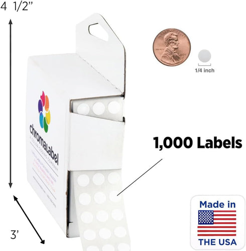 ChromaLabel 1/4 Inch Circle Sticker Labels, 1000 White Sticky Dots with Handy Dispenser