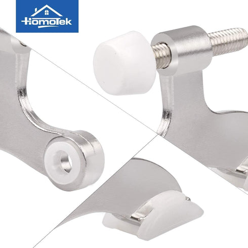 HOMOTEK 24 Pack Adjustable Deluxe Heavy Duty Satin Nickel Door Stopper, 2-1/2"x1-3/4", with White Rubber Bumper Tips