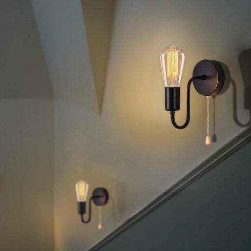 E26 (1-Light) Vintage Pull Chain Wall Sconce Light with Switch Black Wall Lights Fixture Retro Industrial Farmhouse