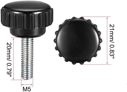 uxcell M5 x 20mm Metric Male Thread Knurled Clamping Knobs, 8 Pcs Black Thumb Screw Hand Clamping Handle Bolt