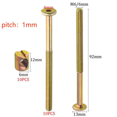 TOVOT 10 Set M6 90MM x Crib Screws with Nuts Crib Bolts Replacement Socket Head Screws for Furniture Beds Chairs
