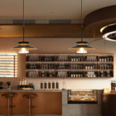 OFPSABAL Farmhouse Pendant Light, Black Matte Finish, Clear Glass Shade, Industrial Hanging Ceiling Light for Kitchen