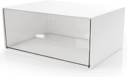 Desk Drawer Organizer, Stackable Plastic Storage Drawers for Makeup and Bathroom Accessories, Large (White).