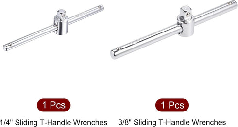 uxcell 1/4" and 3/8" Drive Sliding Wrench, Breaker Bar T-Handle Socket Hand Tool, 2pcs