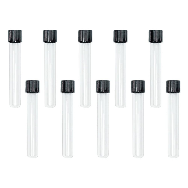 16x100mm Glass Test Tubes with Black Screw Cap, 10ml Boro Glass for Scientific Experiments, Pack of 10