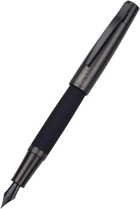 Hongdian 6013 Pure Black Solid Metal Fountain Pen with Extra Fine Nib, Senior General Ink Converter Pen in Metal Box