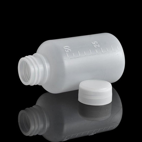 50Pcs 50ml PE Plastic Empty Small Mouth Graduated Lab Chemical Container, Sealing Liquid Medicine Bottles