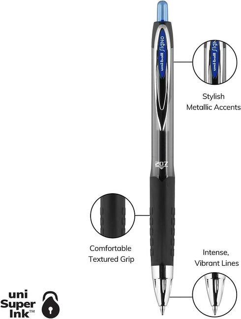 Signo Gel 207 Roller Ball Retractable Gel Pen, Blue Ink, 0.7MM, Dozen