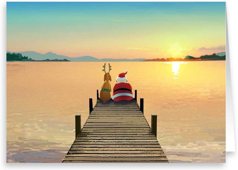 Stonehouse Collection Dock Sunset Christmas Card, 18 Boxed Holiday Cards and Envelopes, USA Made