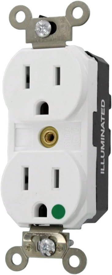 Leviton M8200-ILW Lev-Lok 15-Amp, 2P, 3W, Illuminated Face, Straight Blade, Hospital Grade,