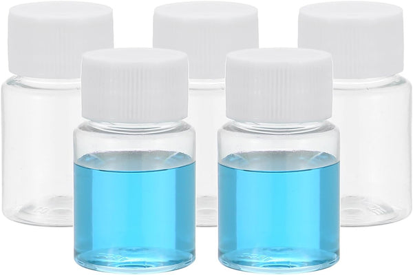 PATIKIL 5 Pcs 15ml Reagent Bottles: PET Wide Mouth Round Bottles with Screw Cap for Lab Liquid Sample Storage