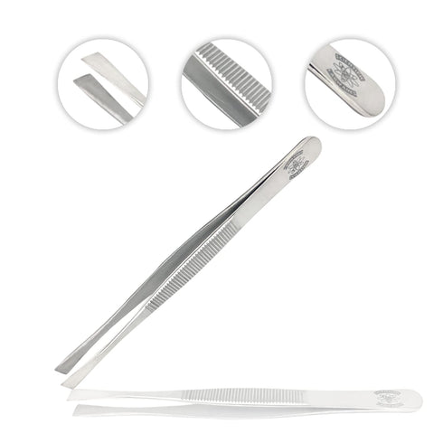 Stainless Steel Lab Forceps with Straight Flat Broad Tips, Perfect for Handling Membranes (4.75 in.)