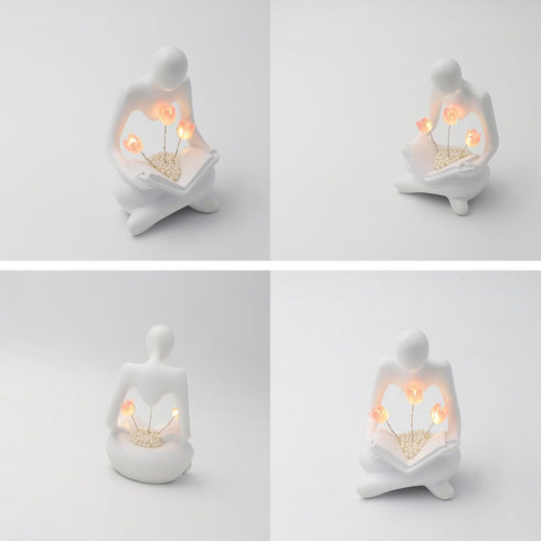 ITOWNKN Reading Sculptures Tulip Lamp,Thinker Statue Figurine Battery Powered Night Light,Modern Abstract Home
