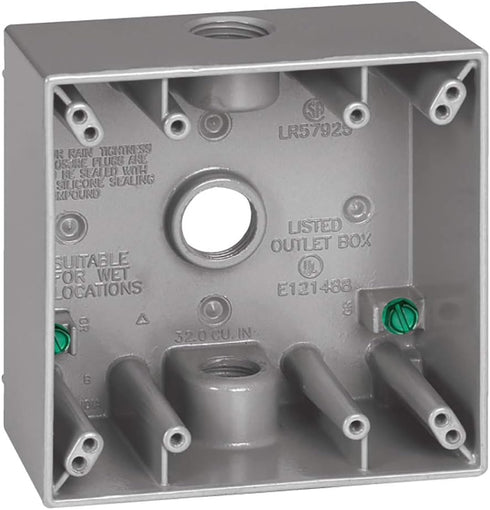 Sigma Electric 14350 Outlet Box, 4-1/2" Hx4-1/2 Wx2-1/10 D, Al 2 Gang, Gray