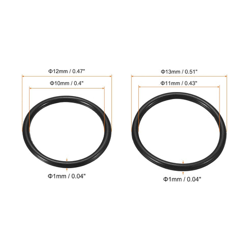 MECCANIXITY Nitrile Rubber O-Rings 12mm 13mm OD 10mm 11mm ID 1mm Thick Seal Gasket, Black 40in1 Set