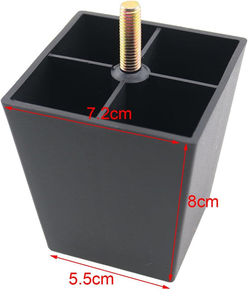 TAODAN 4PCS 8x7.2x5.5cm Black Plastic Sofa Leg Replacement with Fixing Screws Furniture Legs for Dressing Table
