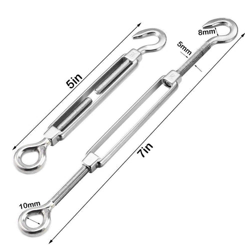 TooTaci M5 Turnbuckle Hook and Eye, 10pcs 304 Stainless Steel Turnbuckles for Cables, Tension Cable Tightener